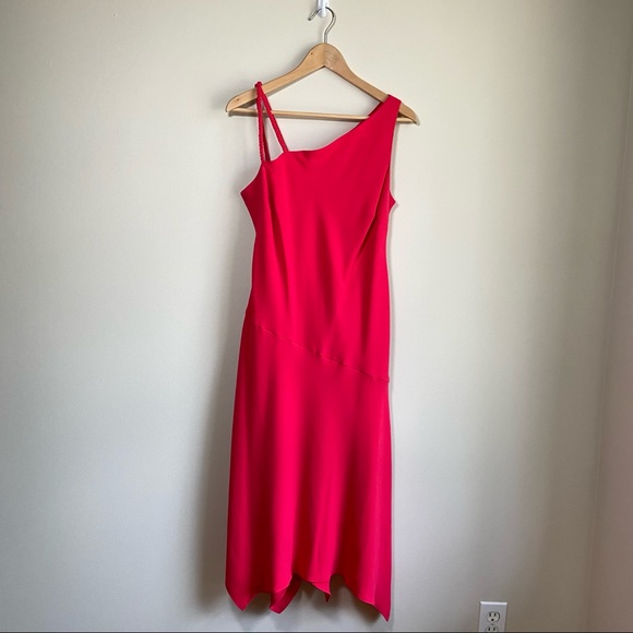 Evan Picone | Asymmetrical Pink Cocktail Dress | Radical Pink | Size 12 - Picture 1 of 6